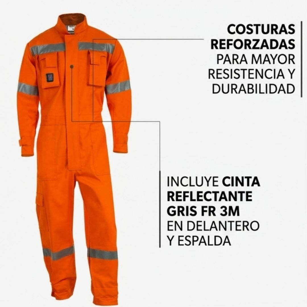 Buzo Ignífugo 100% Algodón con Cinta Reflectante 3M - Protección CAT 2 (14 CAL/CM²)