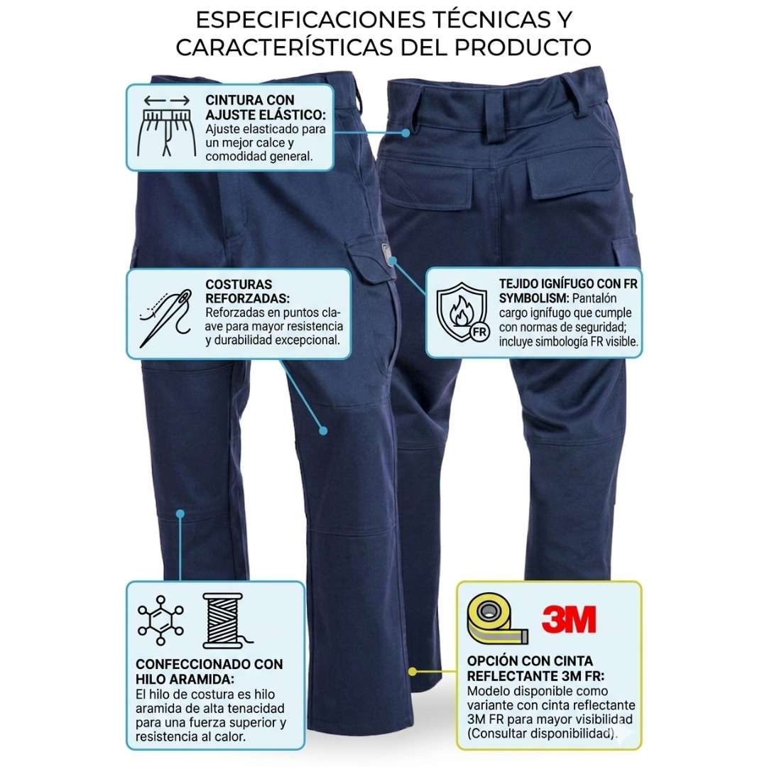 Pantalón Cargo Ignífugo 100% Algodón - Protección CAT 2 (14 CAL/CM²)